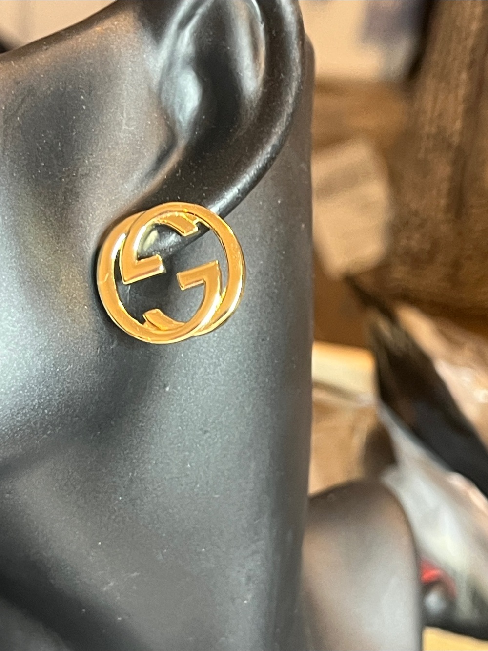 Gold Double G Round Logo Post On Earrings - Picture 4 of 5